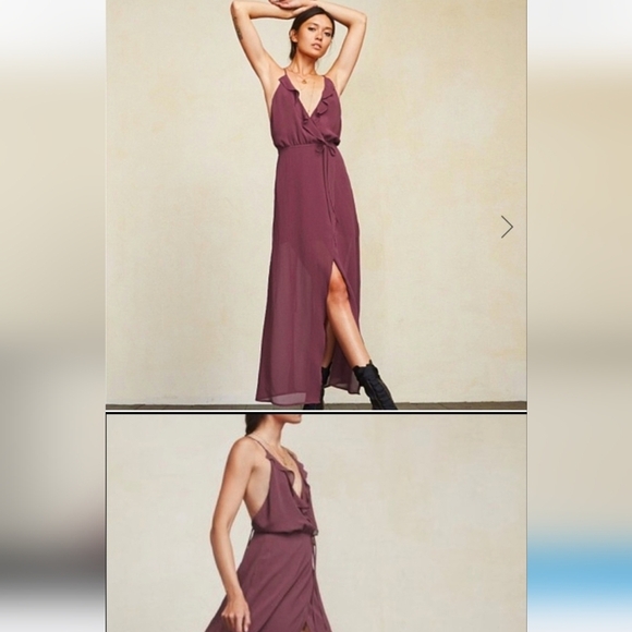 Reformation Dresses & Skirts - Reformation Hayworth Spaghetti Strap Wrap Dress Purple Size S Ruffles Slit
